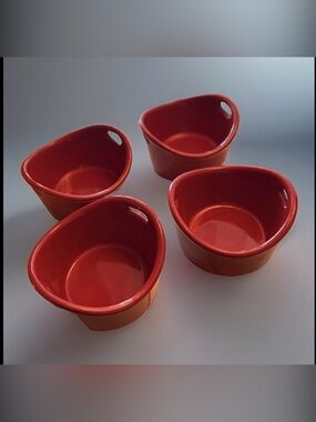 Set of 4 Rachael Ray Red Casserole Ramekin Dishes Ovenproof, Single Size EUC